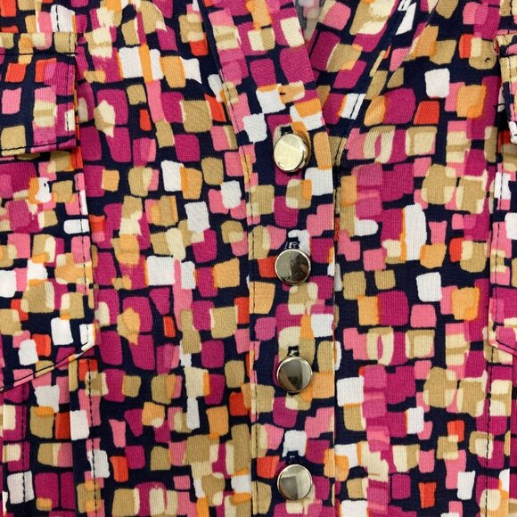 Cocomo Large Multi Color Split Neck Rolled Sleeve Pintuck Popover Blouse Office - Picture 3 of 10